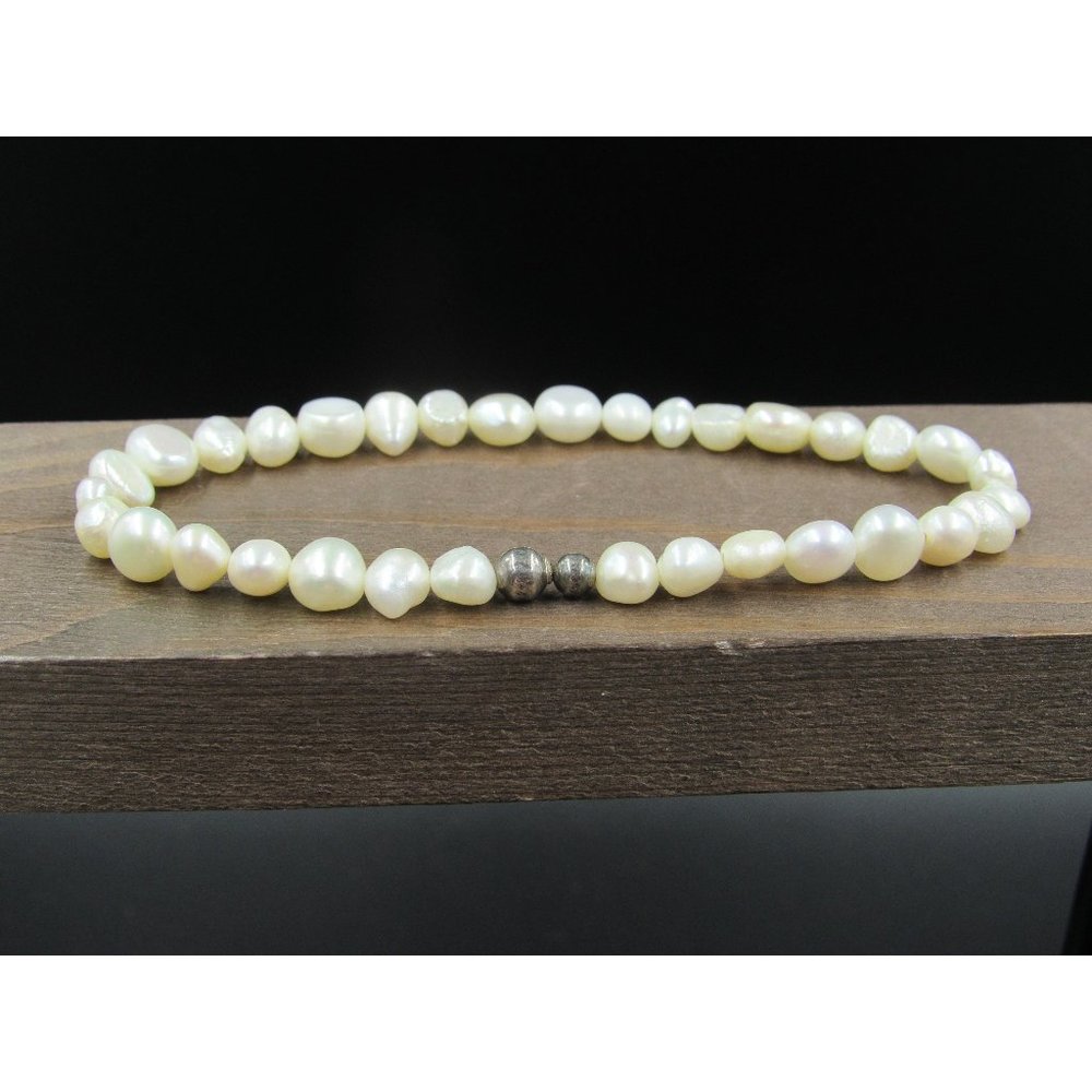8" Sterling Silver White Pearls And Orbs Expandable Bracelet Vintage Elegant